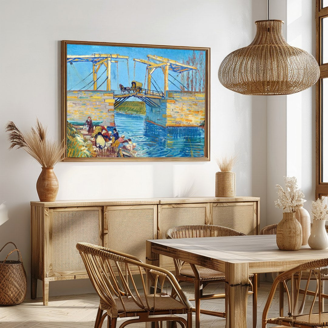 This exquisite artwork captures the serene beauty of a rural scene with the Langlois Bridge. The for Dining