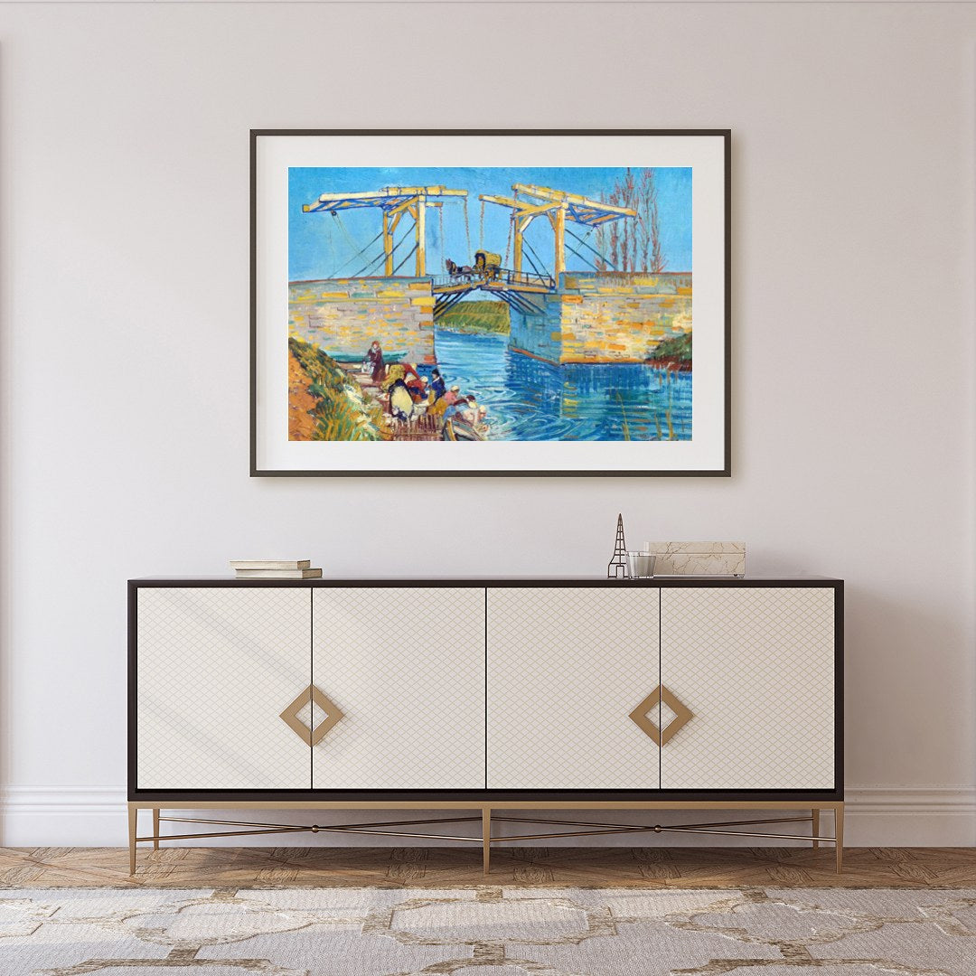 This exquisite artwork captures the serene beauty of a rural scene with the Langlois Bridge. The for Foyer