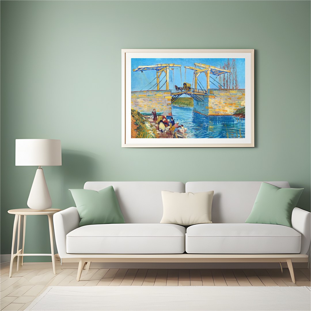 This exquisite artwork captures the serene beauty of a rural scene with the Langlois Bridge. The for Hall