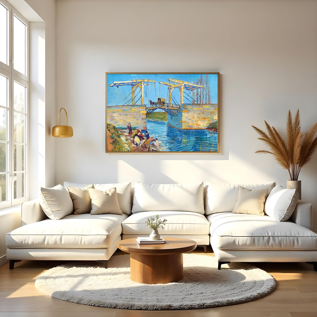 This exquisite artwork captures the serene beauty of a rural scene with the Langlois Bridge. The for Living Room