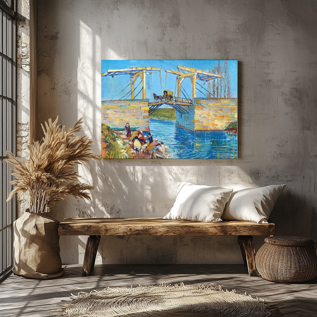 This exquisite artwork captures the serene beauty of a rural scene with the Langlois Bridge. The for Veranda