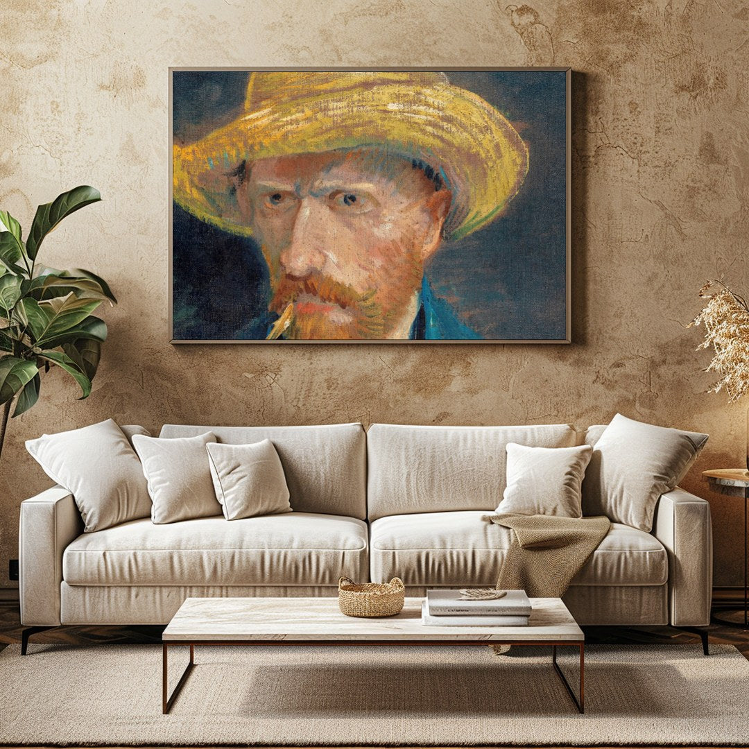 This captivating artwork presents a portrait of a bearded man in a straw hat, exuding a rustic for Family Room