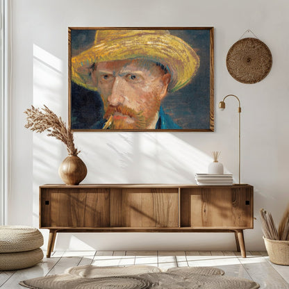 This captivating artwork presents a portrait of a bearded man in a straw hat, exuding a rustic for Sitting Area