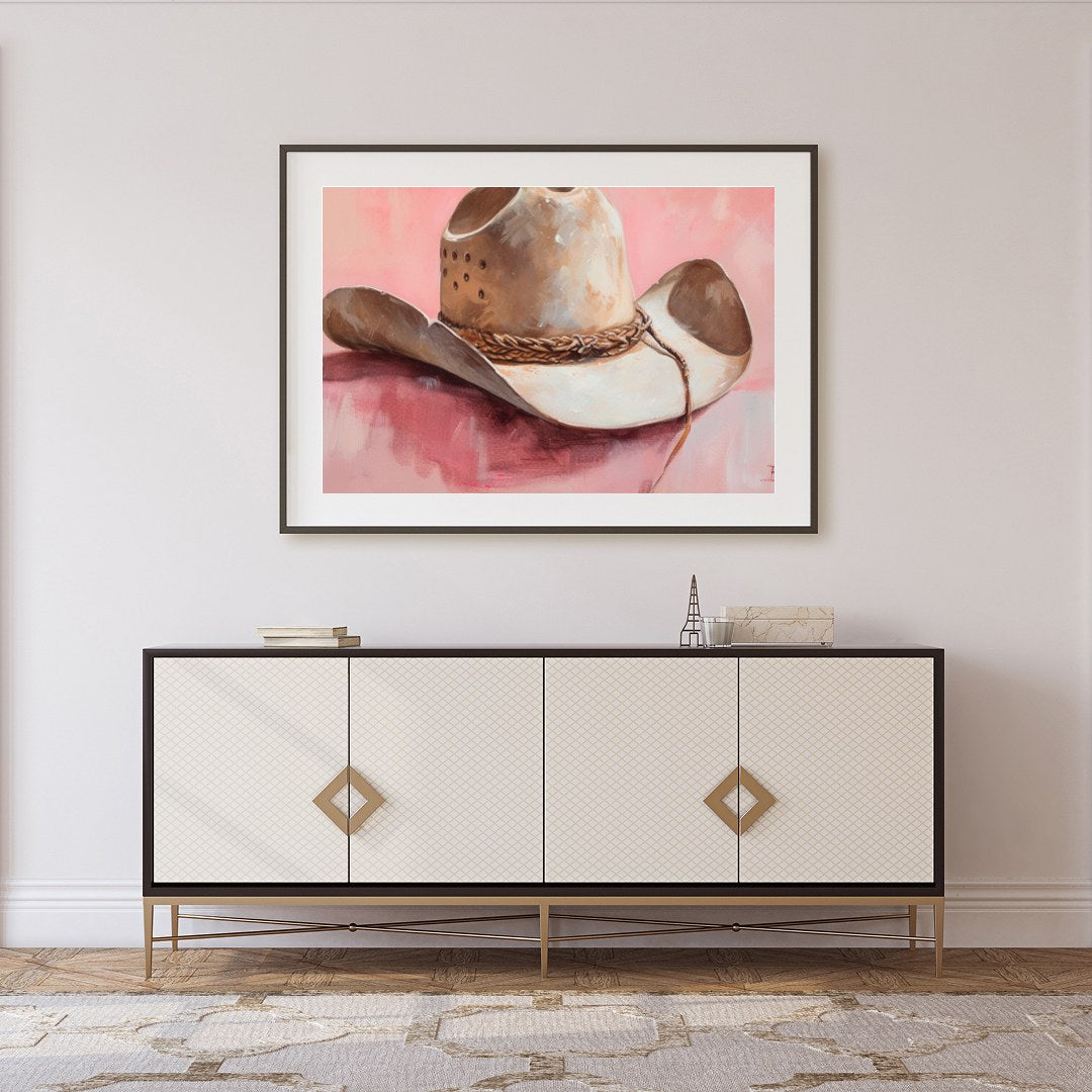 Capture the essence of the Wild West with this captivating artwork featuring a classic cowboy hat. for Foyer
