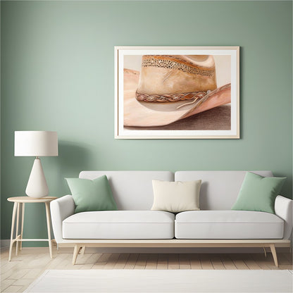 Capture the essence of the Wild West with this stunning artwork featuring a classic cowboy hat. The for Hall