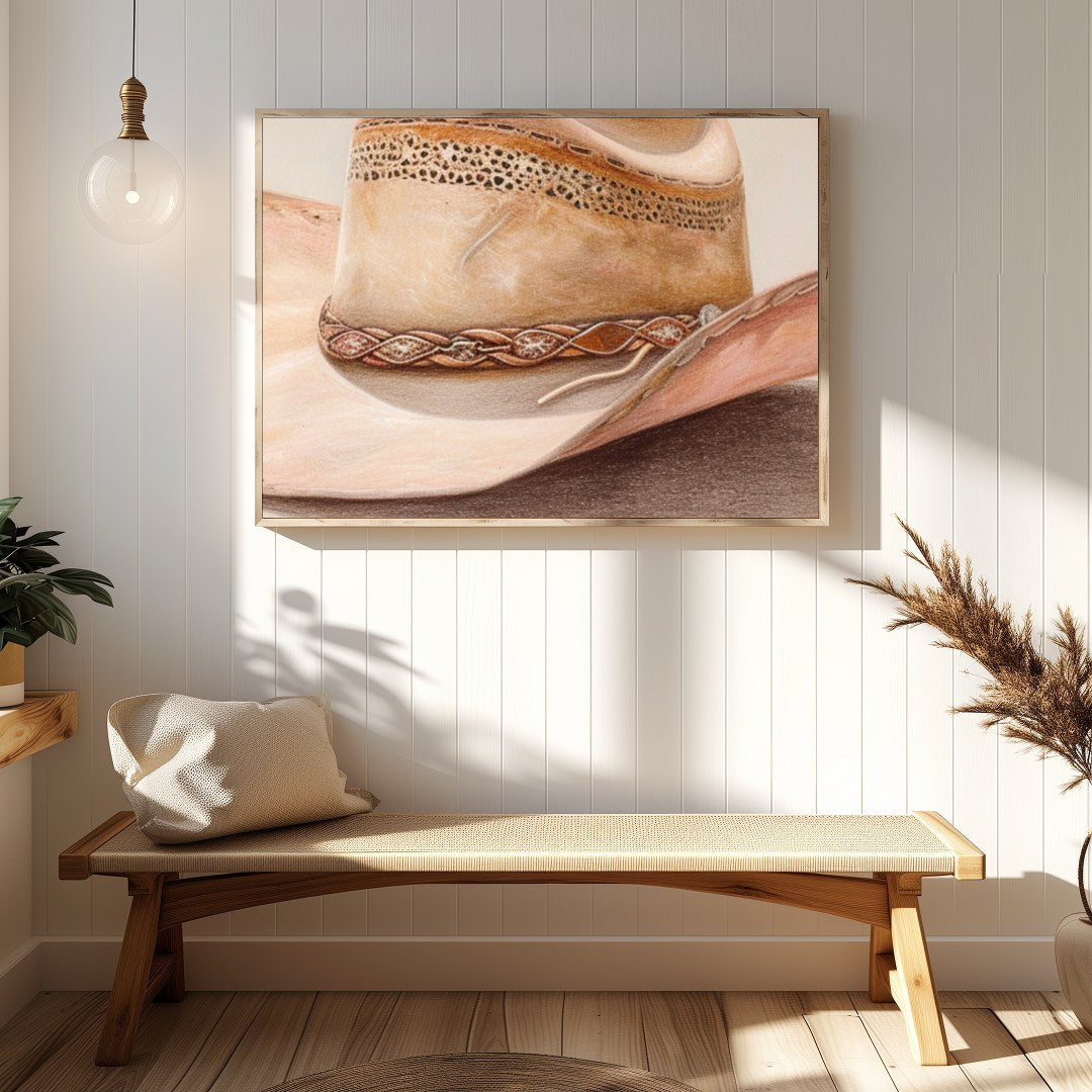 Capture the essence of the Wild West with this stunning artwork featuring a classic cowboy hat. The for Hallway