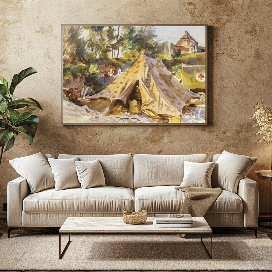 Capture the essence of a bygone era with this stunning watercolor painting, depicting a serene for Family Room