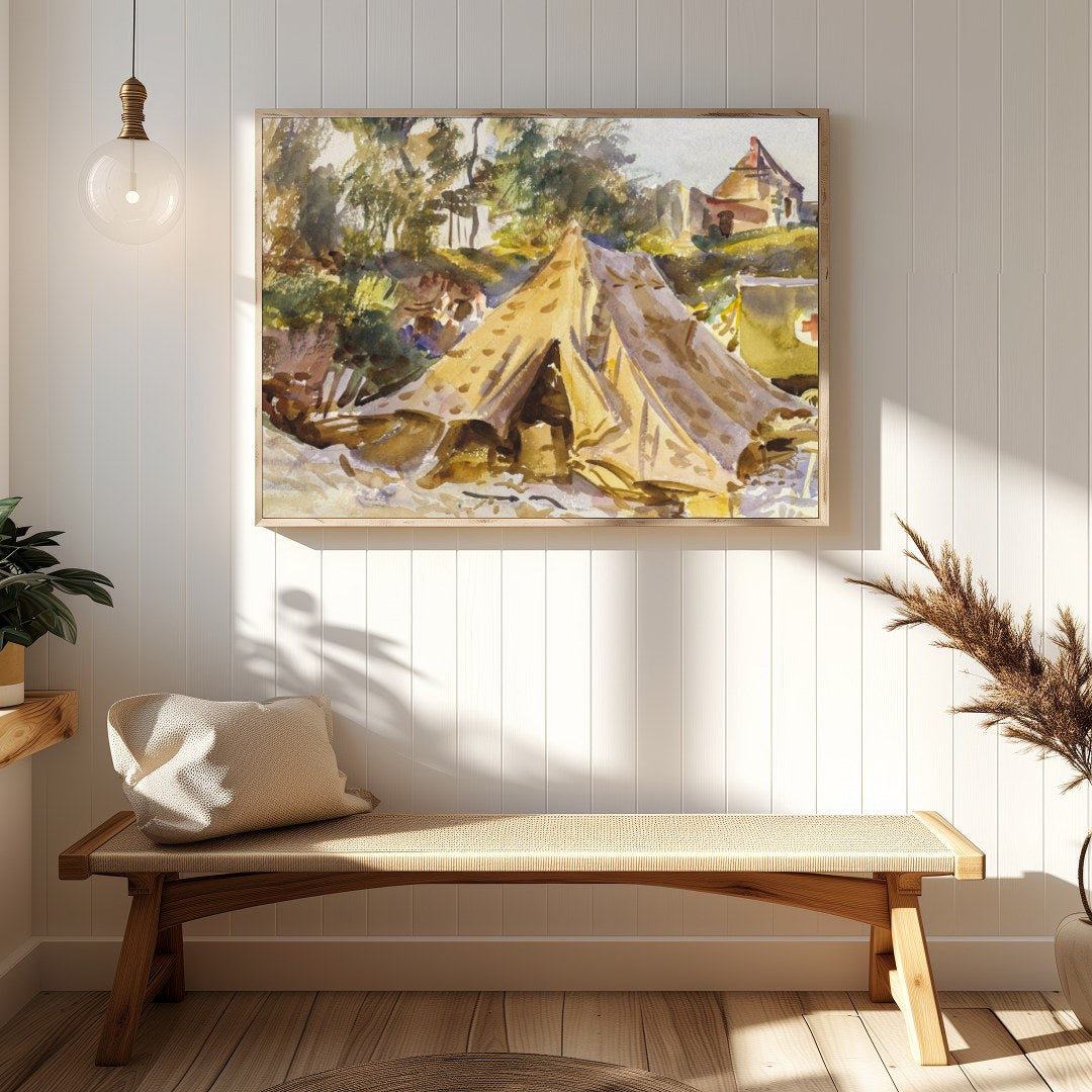 Capture the essence of a bygone era with this stunning watercolor painting, depicting a serene for Hallway