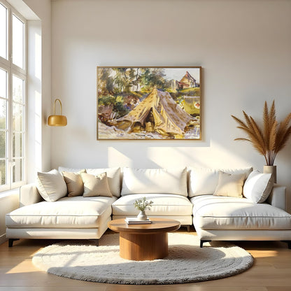 Capture the essence of a bygone era with this stunning watercolor painting, depicting a serene for Living Room