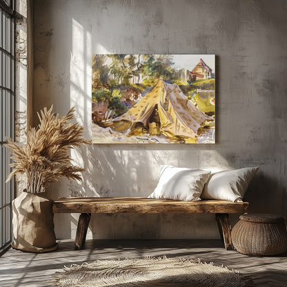 Capture the essence of a bygone era with this stunning watercolor painting, depicting a serene for Veranda