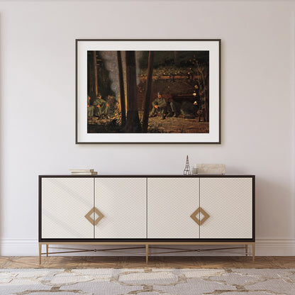 Immerse yourself in the tranquil ambiance of this captivating wall art depicting a serene campsite for Foyer