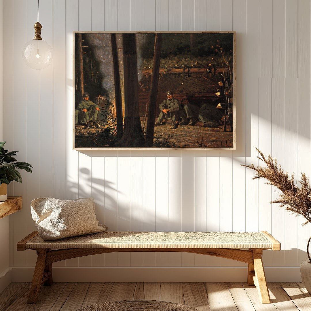 Immerse yourself in the tranquil ambiance of this captivating wall art depicting a serene campsite for Hallway