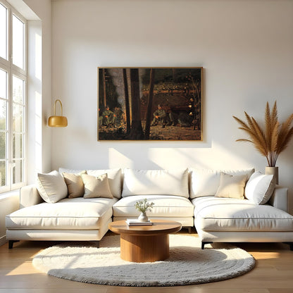 Immerse yourself in the tranquil ambiance of this captivating wall art depicting a serene campsite for Living Room