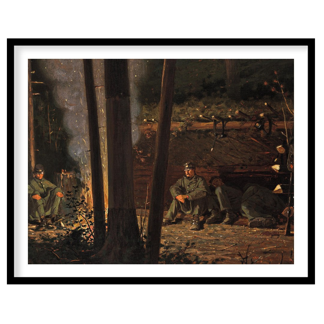 Immerse yourself in the tranquil ambiance of this captivating wall art depicting a serene campsite for loft