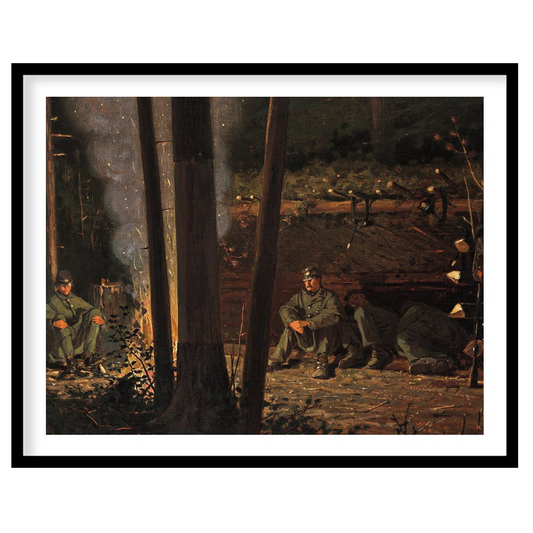 Immerse yourself in the tranquil ambiance of this captivating wall art depicting a serene campsite for loft