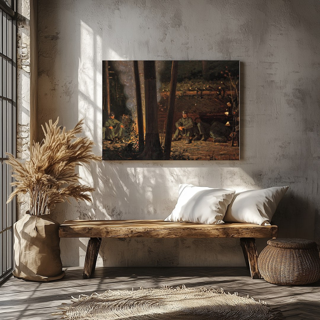 Immerse yourself in the tranquil ambiance of this captivating wall art depicting a serene campsite for Veranda