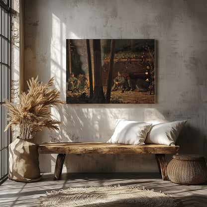Immerse yourself in the tranquil ambiance of this captivating wall art depicting a serene campsite for Veranda