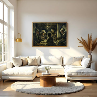 Immerse yourself in this evocative artwork capturing a humble gathering around a dimly-lit table. for Living Room