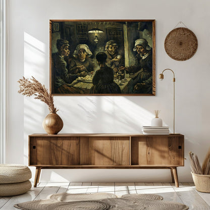 Immerse yourself in this evocative artwork capturing a humble gathering around a dimly-lit table. for Sitting Area