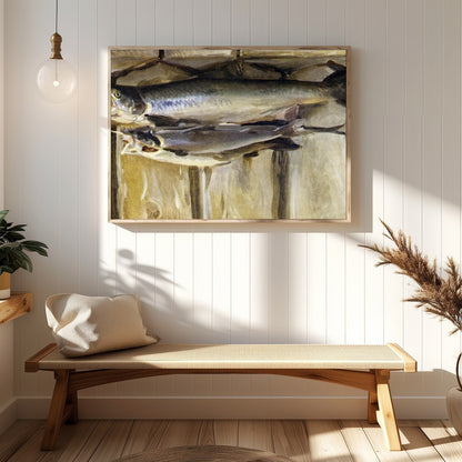 Capture the essence of rustic charm with this stunning still life featuring a duo of fish. The warm for Hallway
