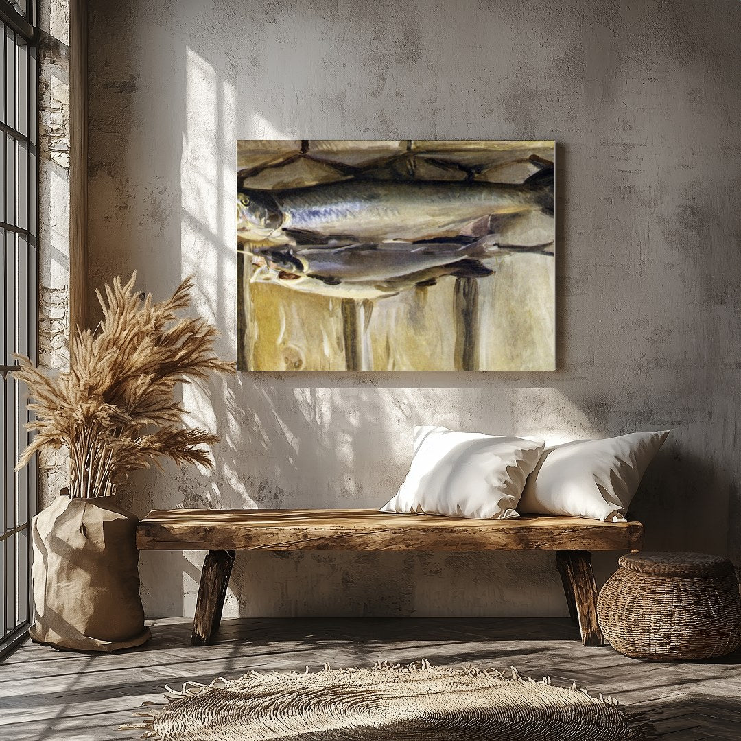 Capture the essence of rustic charm with this stunning still life featuring a duo of fish. The warm for Veranda