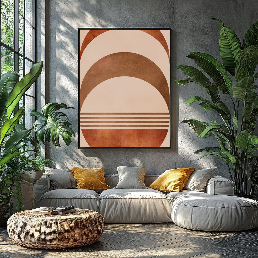 Elevate your space with this captivating rustic half-moon geometric artwork. Featuring a harmonious for Balcony