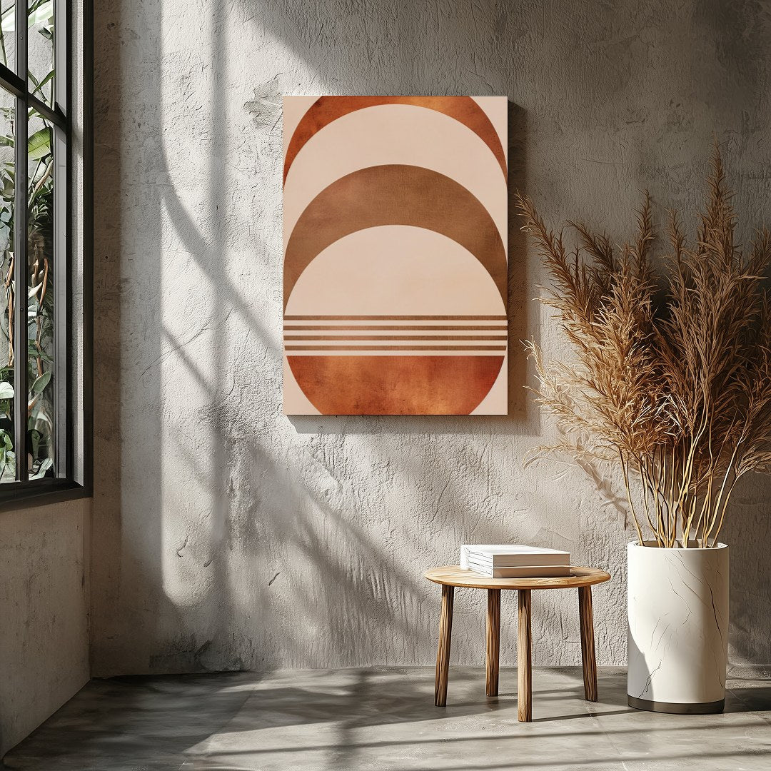 Elevate your space with this captivating rustic half-moon geometric artwork. Featuring a harmonious for Entrance