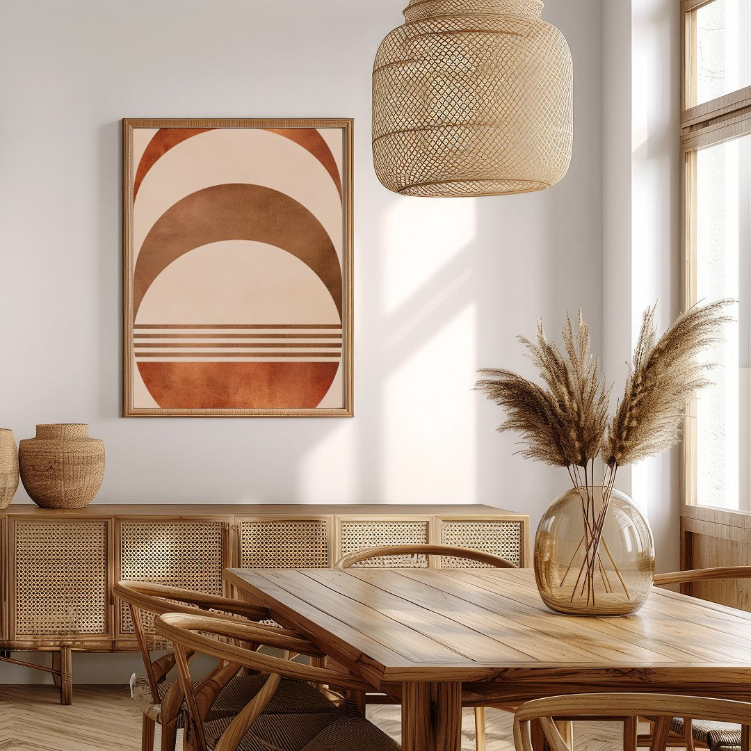 Elevate your space with this captivating rustic half-moon geometric artwork. Featuring a harmonious for Extra Kitchen