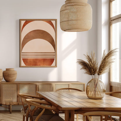 Elevate your space with this captivating rustic half-moon geometric artwork. Featuring a harmonious for Extra Kitchen