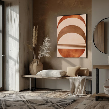 Elevate your space with this captivating rustic half-moon geometric artwork. Featuring a harmonious for nook