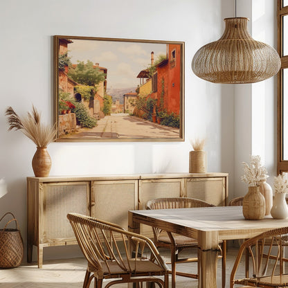 Immerse yourself in the quaint charm of a sun-drenched Italian alleyway with this stunning piece. for Dining