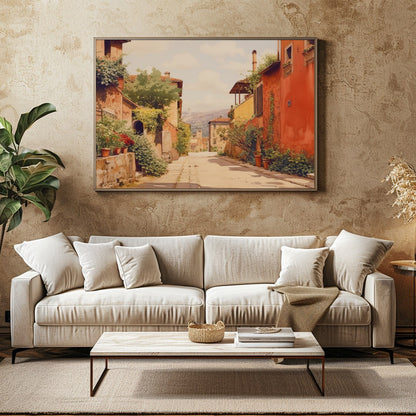 Immerse yourself in the quaint charm of a sun-drenched Italian alleyway with this stunning piece. for Family Room