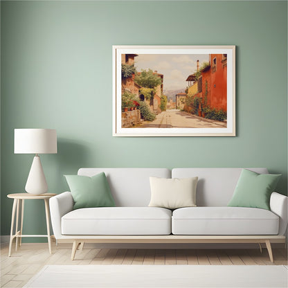 Immerse yourself in the quaint charm of a sun-drenched Italian alleyway with this stunning piece. for Hall