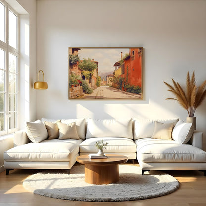 Immerse yourself in the quaint charm of a sun-drenched Italian alleyway with this stunning piece. for Living Room