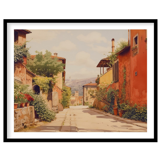 Immerse yourself in the quaint charm of a sun-drenched Italian alleyway with this stunning piece. for studio