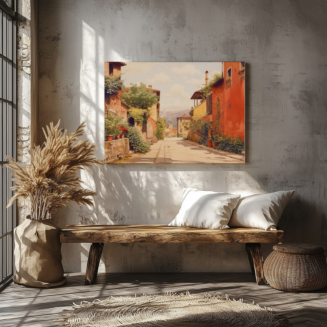 Immerse yourself in the quaint charm of a sun-drenched Italian alleyway with this stunning piece. for Veranda