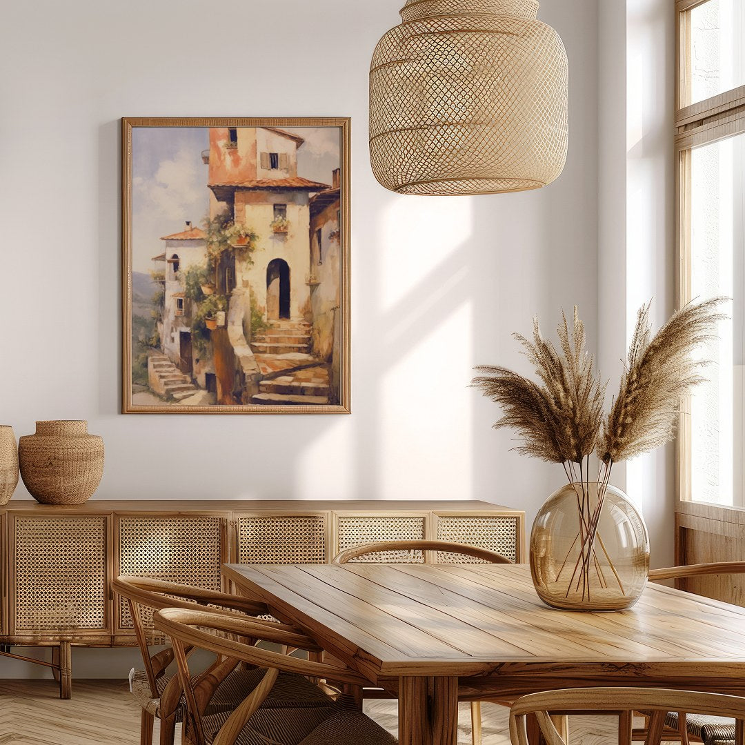 Immerse in the charm of a rustic Italian villa bathed in golden sunlight with this captivating art for Extra Kitchen