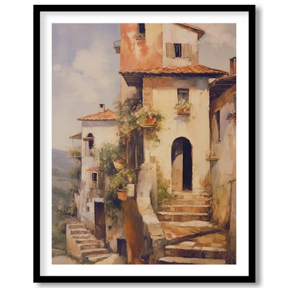 Immerse in the charm of a rustic Italian villa bathed in golden sunlight with this captivating art for room