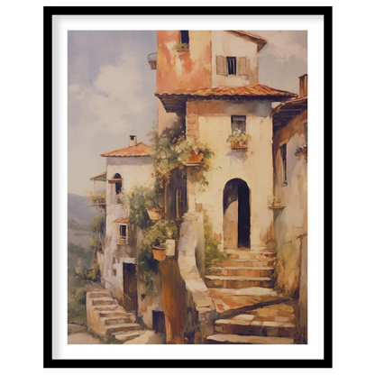 Immerse in the charm of a rustic Italian villa bathed in golden sunlight with this captivating art for room