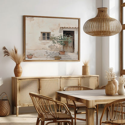 Embrace the warmth and tranquility of this Mediterranean-inspired wall art, showcasing a rustic for Dining