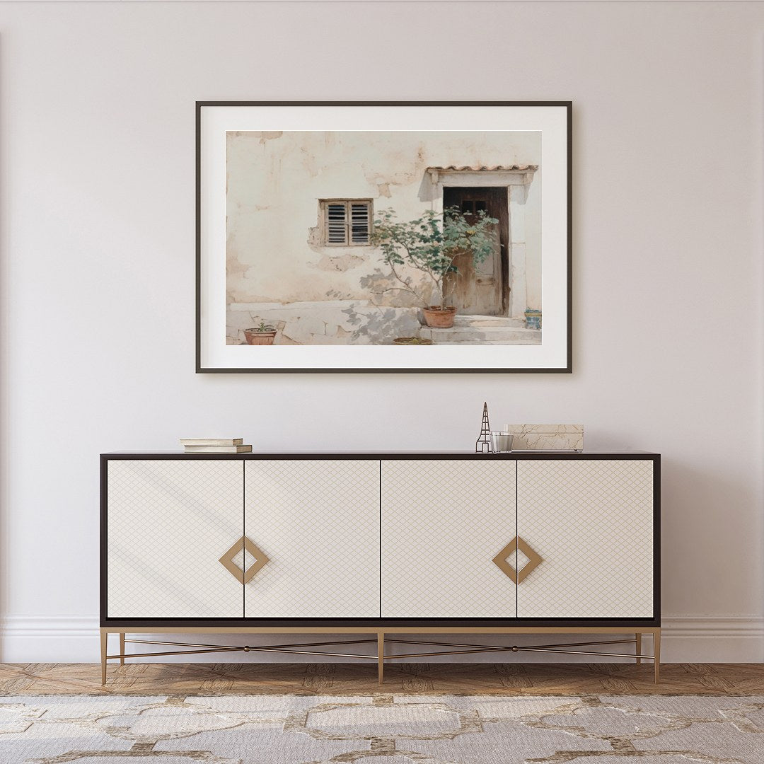 Embrace the warmth and tranquility of this Mediterranean-inspired wall art, showcasing a rustic for Foyer