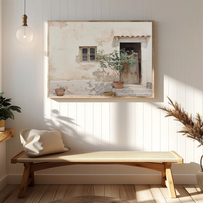 Embrace the warmth and tranquility of this Mediterranean-inspired wall art, showcasing a rustic for Hallway