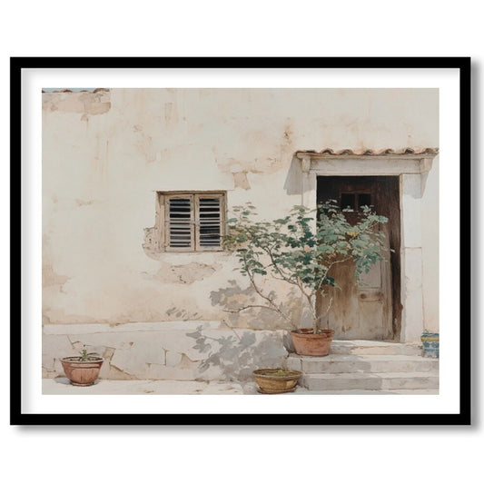 Embrace the warmth and tranquility of this Mediterranean-inspired wall art, showcasing a rustic for interior