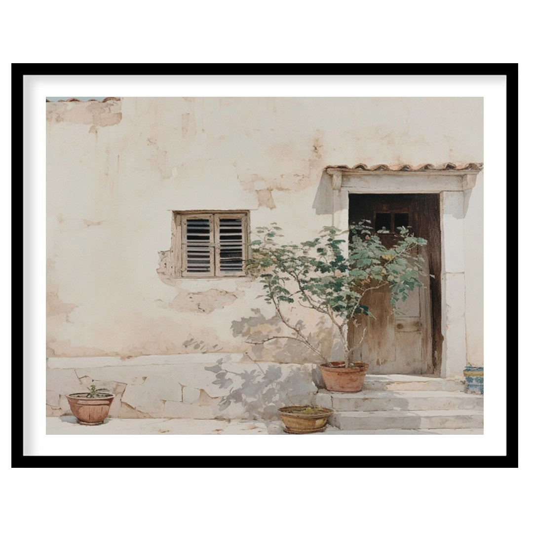 Embrace the warmth and tranquility of this Mediterranean-inspired wall art, showcasing a rustic for interior