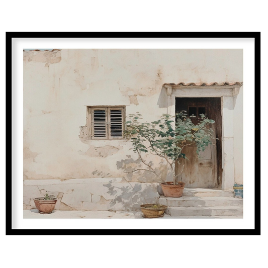 Embrace the warmth and tranquility of this Mediterranean-inspired wall art, showcasing a rustic for interior
