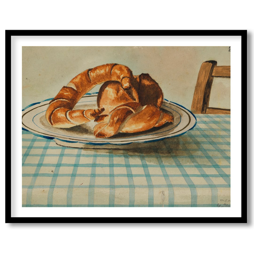 Bring a touch of rustic charm to your space with this quaint depiction of croissants resting on a for lovely-house