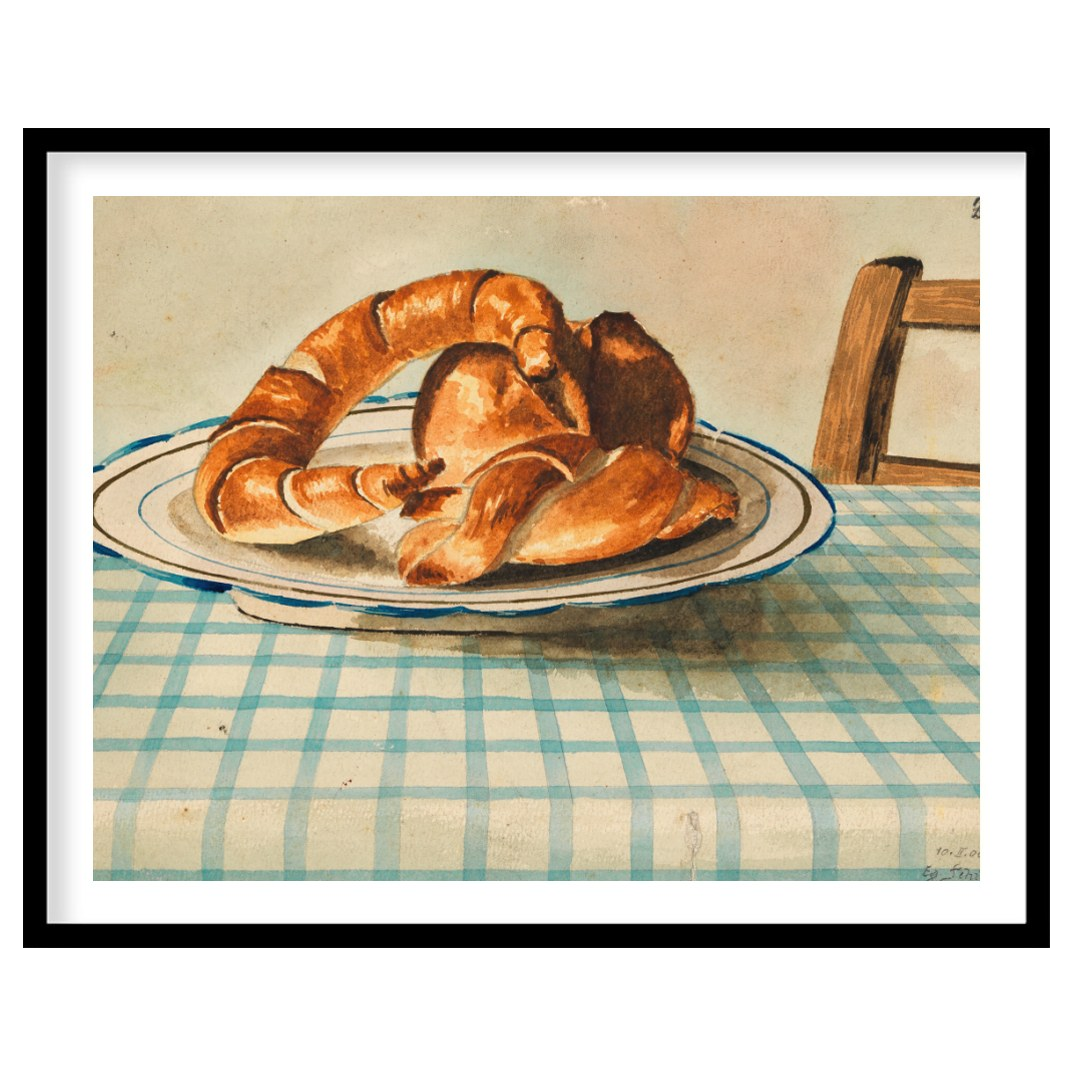 Bring a touch of rustic charm to your space with this quaint depiction of croissants resting on a for lovely-house