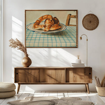 Bring a touch of rustic charm to your space with this quaint depiction of croissants resting on a for Sitting Area