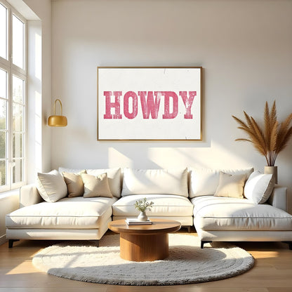 Add a playful Western charm to your space with this 'Howdy' wall art. Featuring a distressed pink for Living Room
