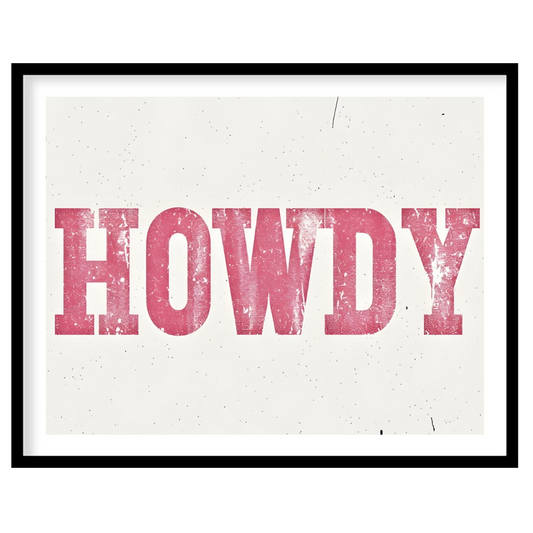 Add a playful Western charm to your space with this 'Howdy' wall art. Featuring a distressed pink for living-space